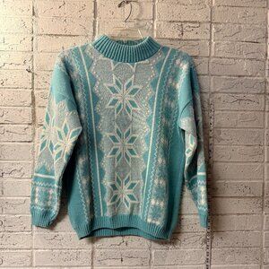 ✨Vintage Private Eyes Turquoise Snowflake Knit Sweater – Made in USA –